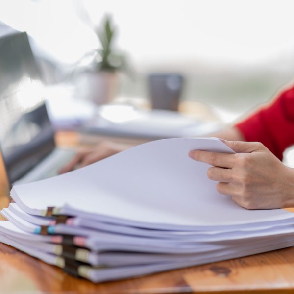 Business Documents, Auditor businesswoman checking searching document legal prepare paperwork